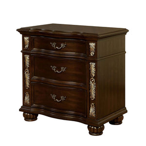 English Elm Formal Traditional 1 Piece Nightstand Only Brown Cherry Solid Wood 3-Drawers Decorative Detail Brass Arch Pull Bedroom Furniture