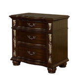 Traditional Brown Cherry Nightstand, Solid Wood, 3 Drawers, Brass Pulls