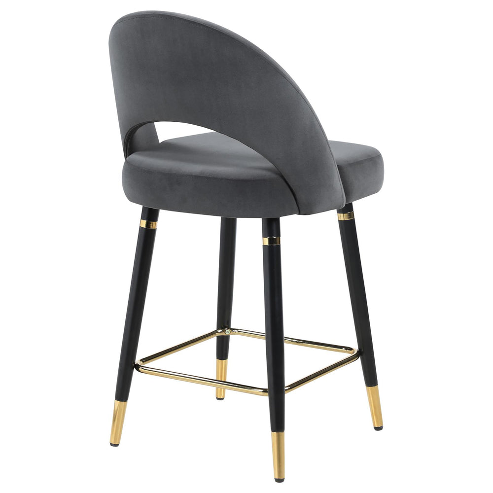 English Elm Grey Velvet Counter Height Stools Set of 2 with Gold Accent Legs, Plush Cushioned Open-Back Design B062P145580
