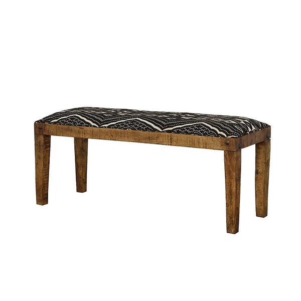 English Elm Black Mariah Upholstered Mango Wood Bench with Boho Black & White Cotton Seat, Rustic Entryway Charm B062P145573