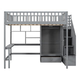 Hearth and Haven Rodriguez Full Size Loft Bed with Bookshelf, Desk and Wardrobe, Grey LT100669AAE