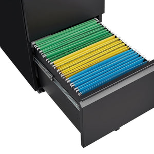 English Elm Black Steel Rolling File Cabinet Two Lockable Drawers for Home Office Storage W1247125571