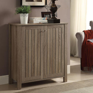 English Elm Dark Taupe Weathered Shoe Cabinet with Slatted Doors, 4 Shelves, Rustic Grey Finish for Entryway Storage and Organization (31.5"W x 13.25"D x 34.25"H) B062P145486