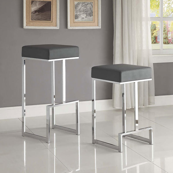 English Elm Grey Upholstered Bar Stool with Chrome Legs – Modern Faux Leather Counter Seating, 31"H Durable Elegance B062P145584