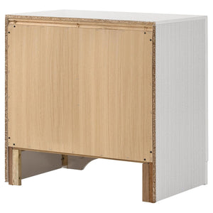 English Elm White Glam Nightstand with 2 Drawers, Hidden Felt-Lined Jewelry Tray, Crystal Pulls & Metallic Finish B062P145596