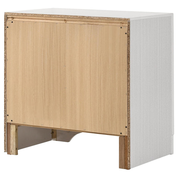 English Elm White Glam Nightstand with 2 Drawers, Hidden Felt-Lined Jewelry Tray, Crystal Pulls & Metallic Finish B062P145596