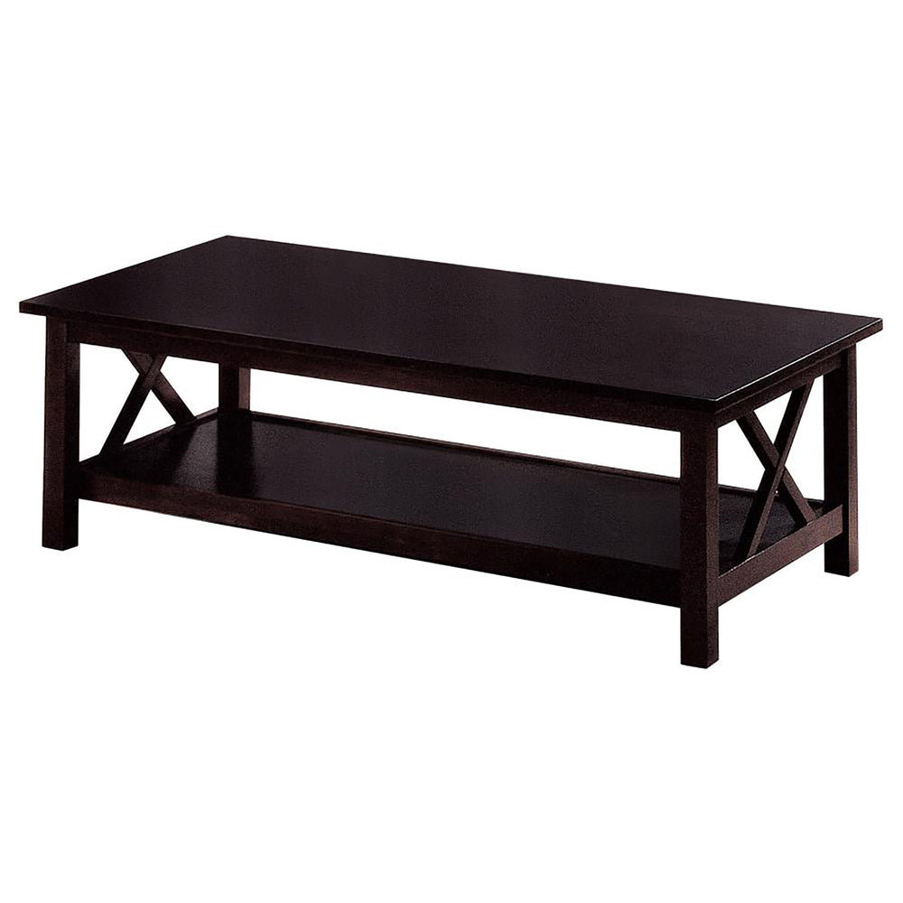 English Elm Dark Merlot 3-Piece Occasional Set with X-Line Accent, Lower Storage Shelves, Modern Rustic Charm B062P145479