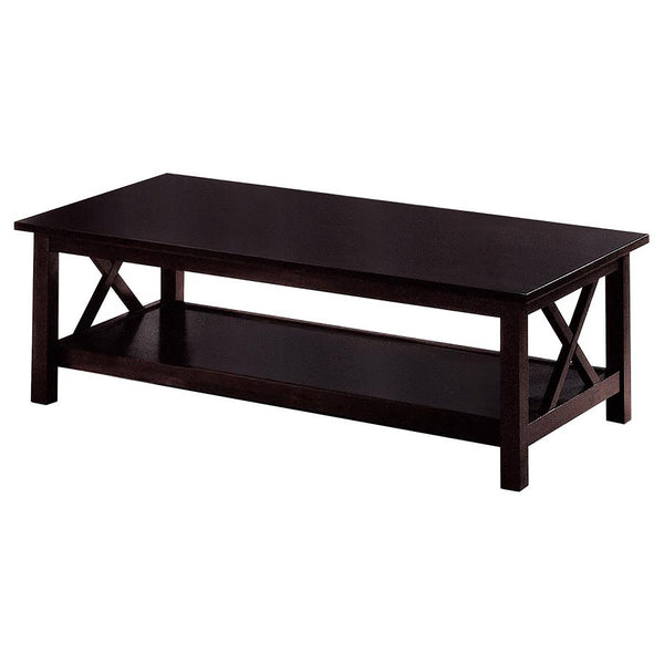 English Elm Dark Merlot 3-Piece Occasional Set with X-Line Accent, Lower Storage Shelves, Modern Rustic Charm B062P145479
