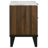 English Elm Walnut Brown 2-Drawer Faux Marble Top Nightstand