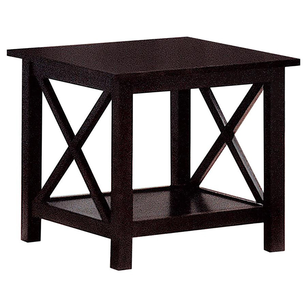 English Elm Dark Merlot 3-Piece Occasional Set with X-Line Accent, Lower Storage Shelves, Modern Rustic Charm B062P145479