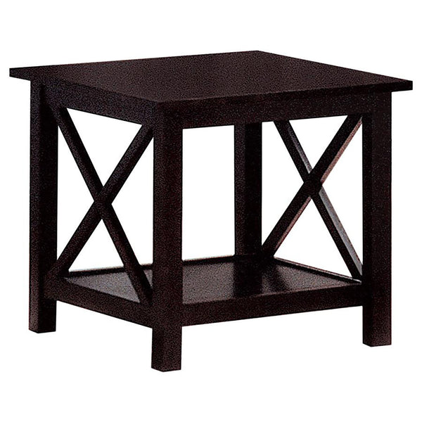English Elm Dark Merlot 3-Piece Occasional Set with X-Line Accent, Lower Storage Shelves, Modern Rustic Charm B062P145479