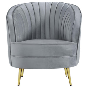 English Elm Grey Velvet Tufted Accent Chair with Gold Tapered Legs, Retro Barrel Shape, Welt Trim, Plush Seating B062P145585