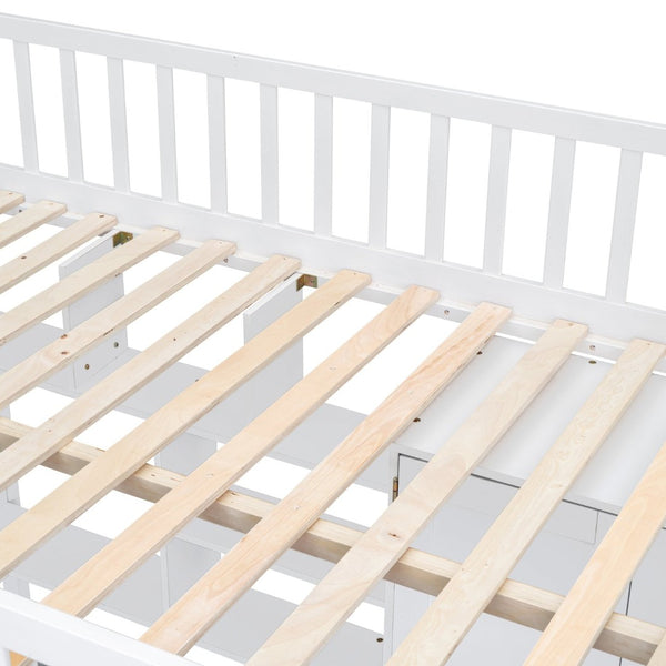 English Elm Full Size Kids Loft Bed with Integrated Desk Bookshelf Wardrobe and Storage Drawers White LT100669AAK