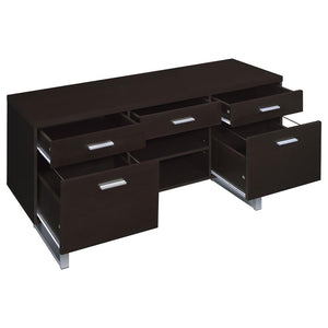 English Elm Cappuccino 5-Drawer Credenza with Open Shelving, Sleek Modern Profile, U-Shaped Metal Legs, Storage B062P145476
