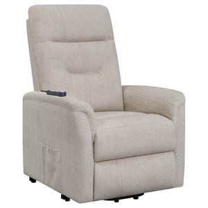 English Elm Beige Power Lift Recliner Chair with Memory Foam, Plush Chenille Upholstery, Storage Pocket & 375lb Capacity B062P145449