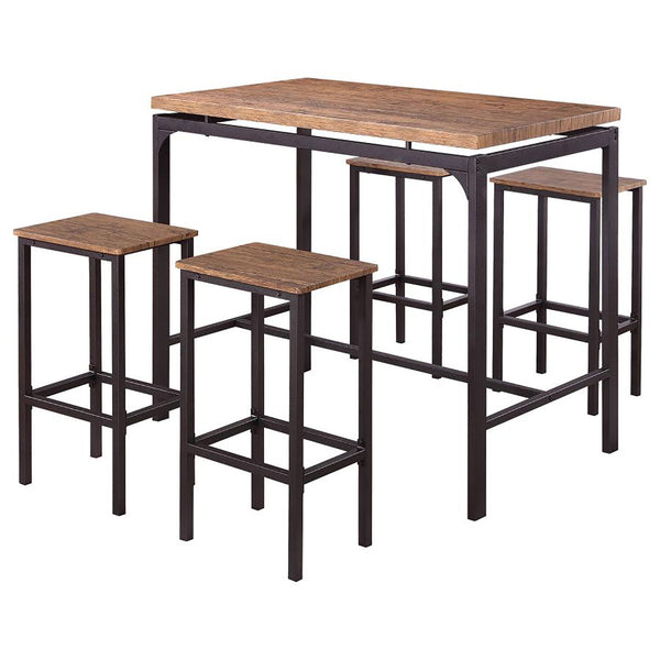 English Elm Weathered Weathered Chestnut and Dark Bronze 5-Piece Bar Set with Stools, Modern Metal Frame Finish B062P145468