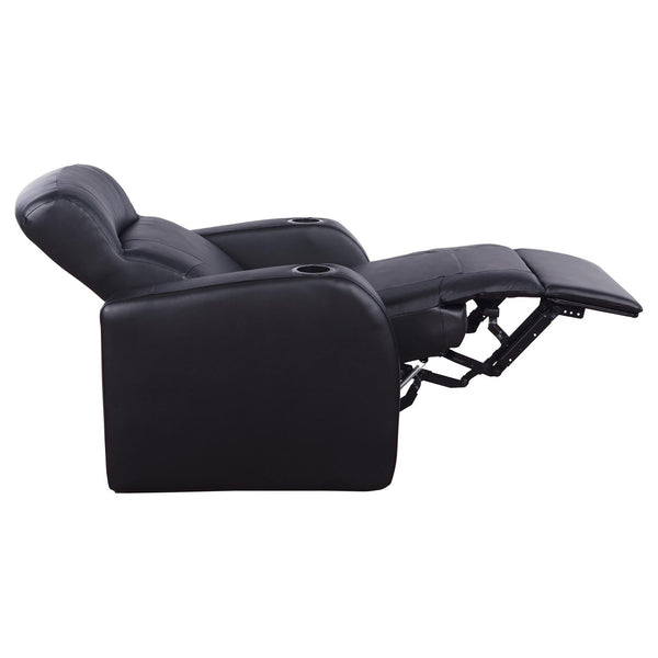 English Elm Black Top-Grain Leather Recliner with Dual Cup Holders, Pocket Coil Comfort & Modern Home Theater Style B062P145437