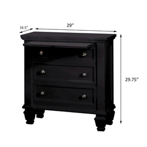 English Elm Black 3-Drawer Nightstand Cottage-Transitional Style with Pull-Out Tray, Silver Knobs, Durable Hardwood B062P145467