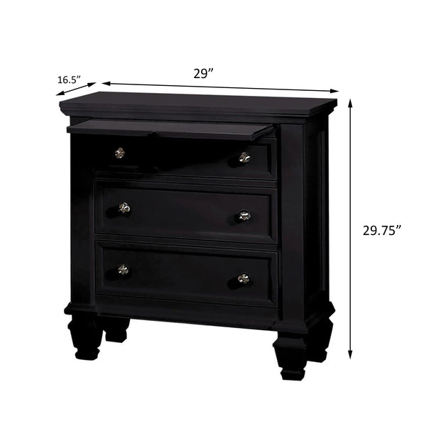 English Elm Black 3-Drawer Nightstand Cottage-Transitional Style with Pull-Out Tray, Silver Knobs, Durable Hardwood B062P145467