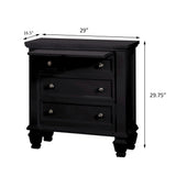 English Elm Black 3-Drawer Nightstand With Pull Out Tray