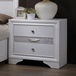 English Elm Contemporary gleaming bedside nightstand with silver accents, dovetail jewelry drawer and nickel knob, 26"H compact design White 30 L x 20 W x 30 H B011P145825