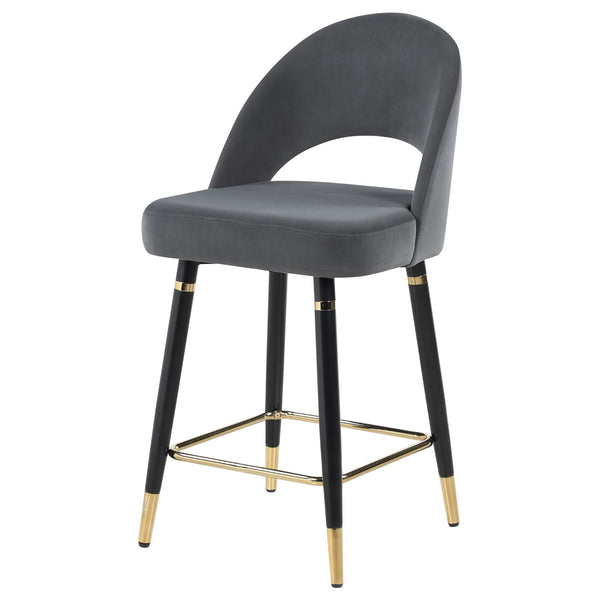 English Elm Grey Velvet Counter Height Stools Set of 2 with Gold Accent Legs, Plush Cushioned Open-Back Design B062P145580
