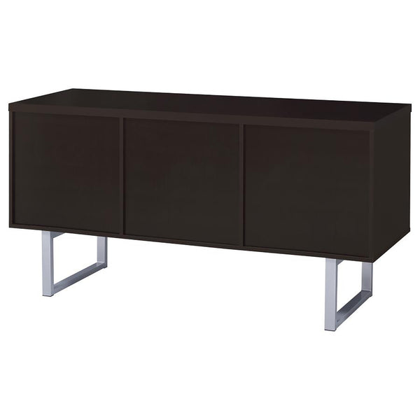 English Elm Cappuccino 5-Drawer Credenza with Open Shelving, Sleek Modern Profile, U-Shaped Metal Legs, Storage B062P145476