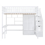 Hearth and Haven Rodriguez Full Size Loft Bed with Bookshelf, Desk and Wardrobe, White LT100669AAK