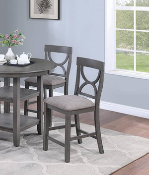 English Elm Counter Counter Height Dining Set with Oak Veneer Round Table, Padded Curve-Back Chairs & Storage Gray 48 L x 48 W x 16 H B011P145834