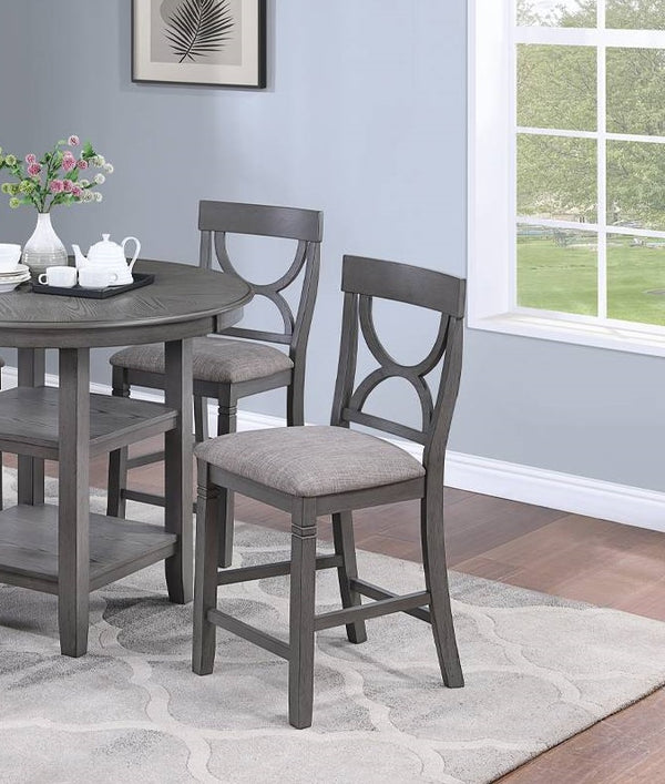 English Elm Counter Counter Height Dining Set with Oak Veneer Round Table, Padded Curve-Back Chairs & Storage Gray 48 L x 48 W x 16 H B011P145834