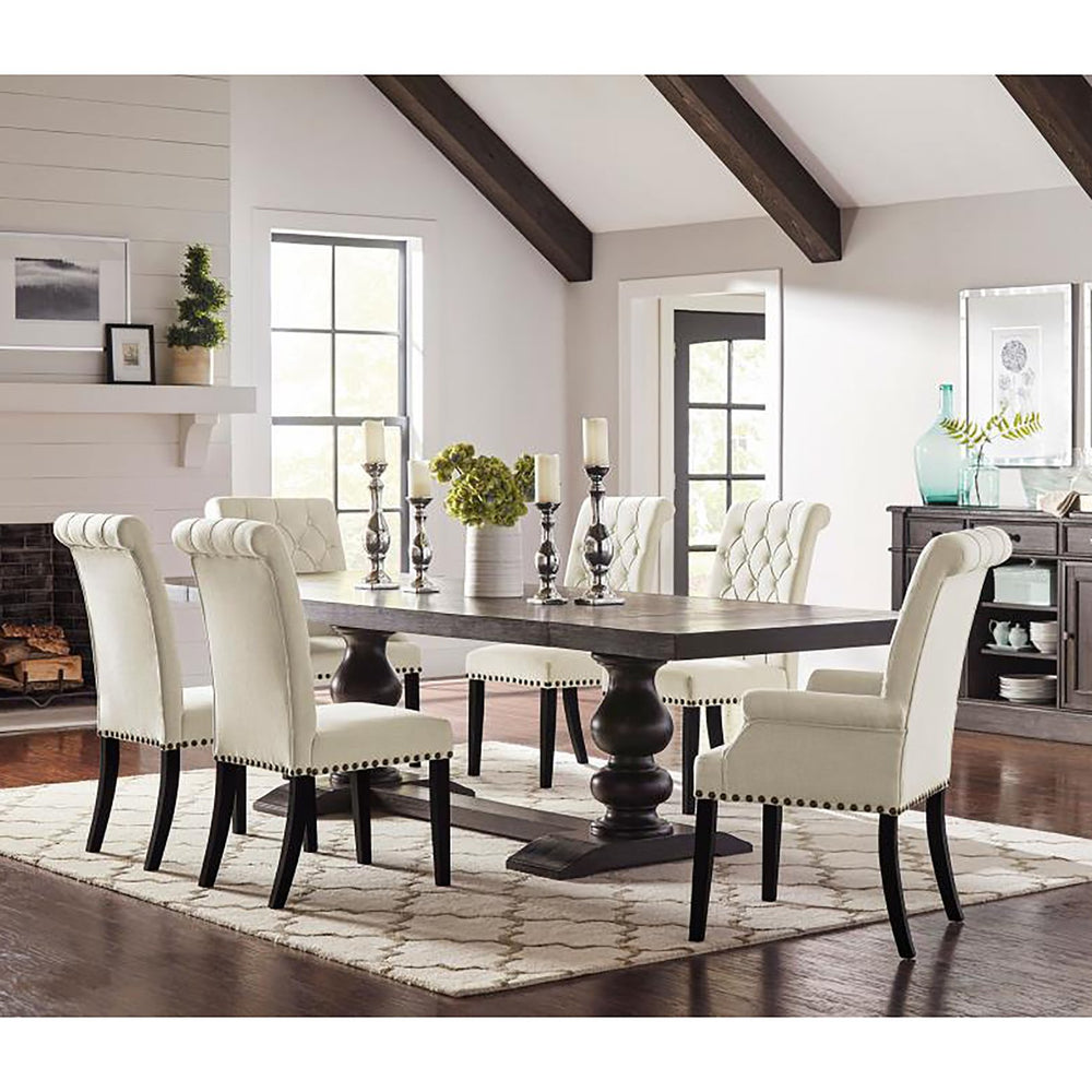 English Elm Beige Tufted Side Chairs Set Of 2 – Elegant Upholstered Seating With Nailhead Trim For Any Room B062P145465