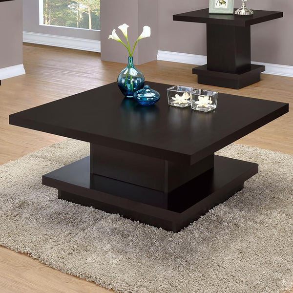 English Elm Cappuccino Modern Square Coffee Table with Geometric Design, Cappuccino Finish, 35.5" Durable Top B062P145456
