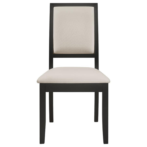 English Elm Cream Transitional Upholstered Side Chairs Set of 2 — Distressed Black Ash Frame, Cream Chenille Comfort, 300lb Limit B062P145454