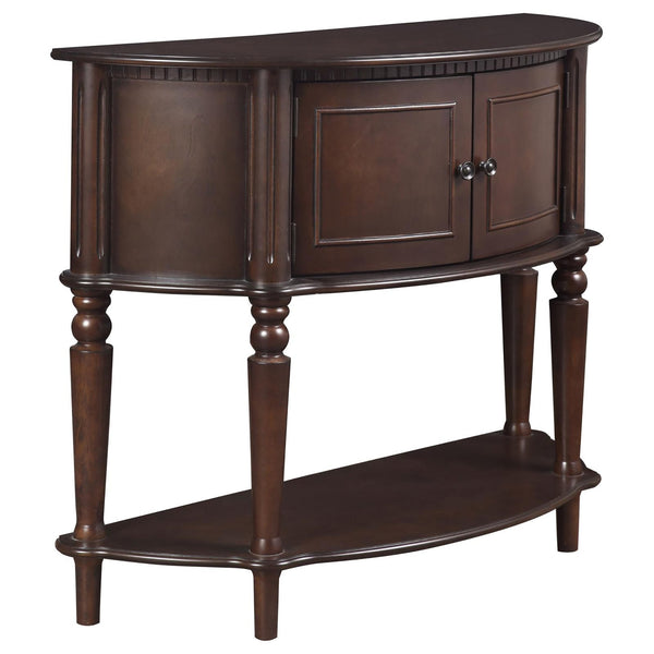 English Elm Brown Half Moon Console Table with Warm Wood Finish, Two Doors & Lower Shelf for Stylish Storage B062P145566