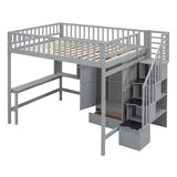 Rodriguez Full Size Loft Bed with Bookshelf, Desk and Wardrobe, Grey