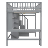 Hearth and Haven Rodriguez Full Size Loft Bed with Bookshelf, Desk and Wardrobe, Grey LT100669AAE