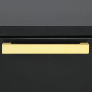 English Elm Black Black and Gold 2-Drawer Rectangular Nightstand with Gold Pulls and Bracket Legs, Space-Saving Luxury Storage B062P145592
