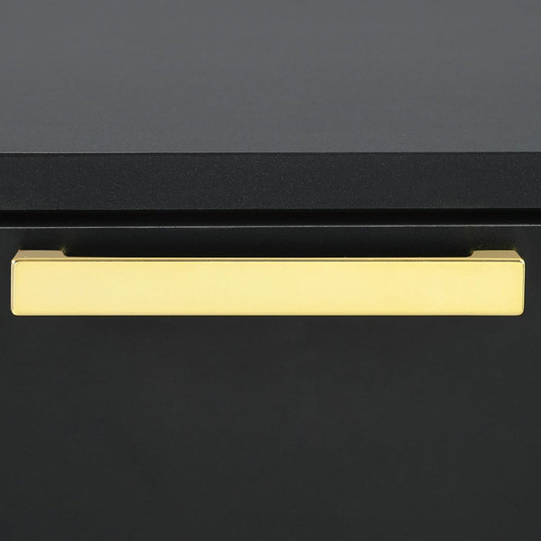 English Elm Black Black and Gold 2-Drawer Rectangular Nightstand with Gold Pulls and Bracket Legs, Space-Saving Luxury Storage B062P145592