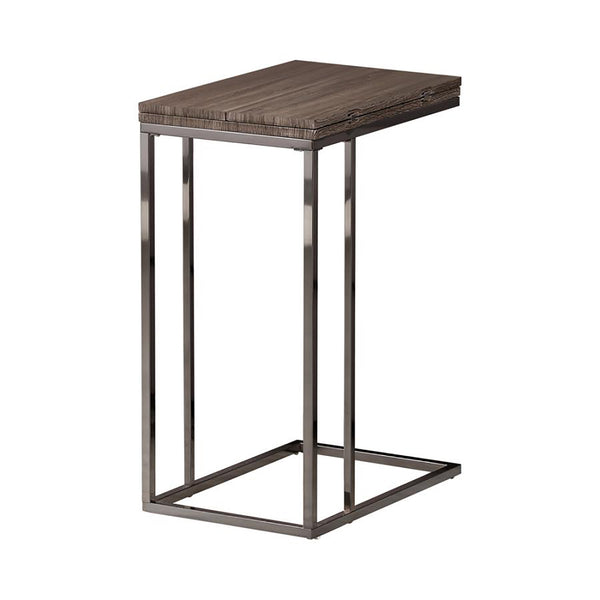 English Elm Weathered Mortimer Snack Table with Expandable Top, Nickel Frame, Weathered Wood-Grain Finish, Sofa Caddy B062P145458