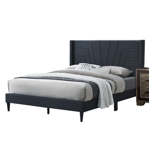 English Elm Charcoal Burlap Upholstered Eastern King Platform Bed Geometric Tufted Headboard B011P418650