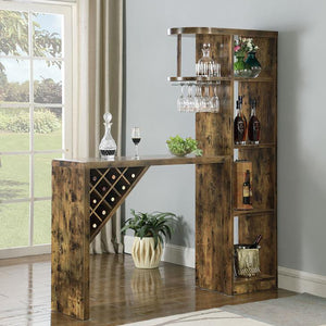 English Elm Kady Rustic Nutmeg Home Bar Cabinet with 9-Bottle Wine Rack, Stemware Holder & Spacious Countertop B062P145453