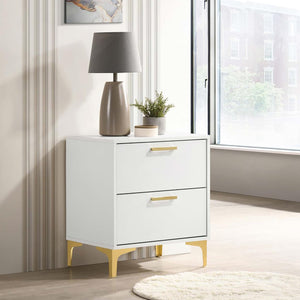 English Elm White White and Gold 2-Drawer Rectangular Nightstand with Gold Accents Mid-Century Glam Storage B062P145600