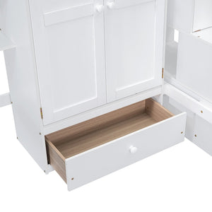 English Elm Full Size Kids Loft Bed with Integrated Desk Bookshelf Wardrobe and Storage Drawers White LT100669AAK