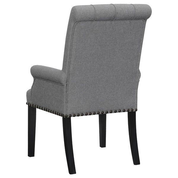 English Elm Grey Tufted Arm Chair with Nailhead Trim, Button Tufting, Rolled Arms & Plush Upholstery on Wood Legs B062P145443