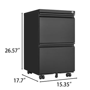 English Elm Black Steel Rolling File Cabinet Two Lockable Drawers for Home Office Storage W1247125571