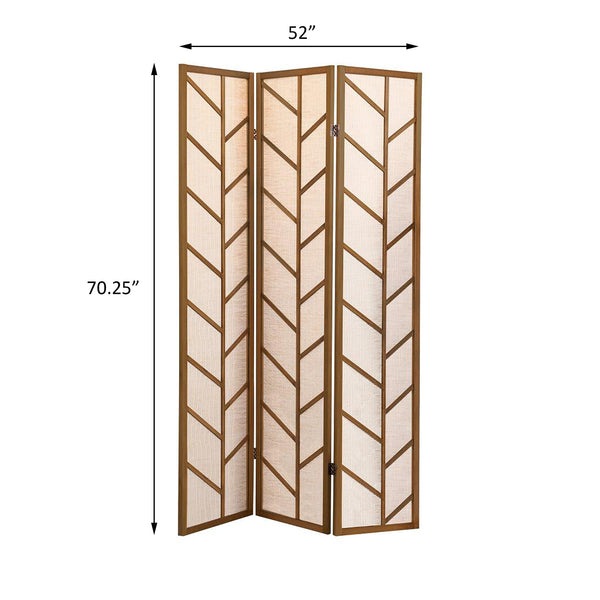 English Elm Walnut Jute & Pine 3-Panel Foldable Screen — Linen Panels, Rustic Privacy Room Divider, 70.25"H (98) B062P145491