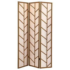 English Elm Walnut Jute & Pine 3-Panel Foldable Screen — Linen Panels, Rustic Privacy Room Divider, 70.25"H (98) B062P145491