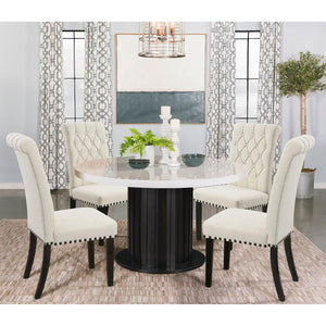 English Elm Beige Tufted Side Chairs Set of 2 — Button-Tufted Linen Dining Chairs with Nailhead Trim & Rustic Espresso Legs B062P145442