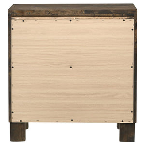 English Elm Rustic Golden Brown 2-Drawer Nightstand with Wire-Brushed Matte Finish, Black Hardware & Pulls B062P145494