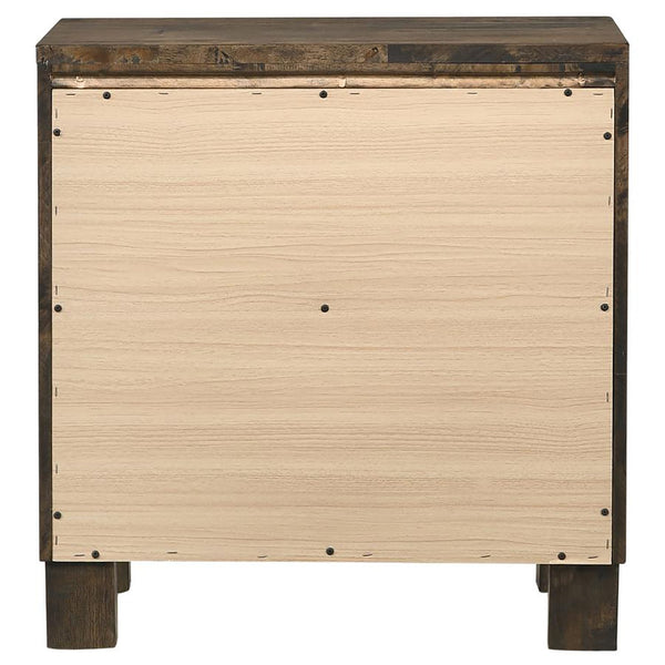 English Elm Rustic Golden Brown 2-Drawer Nightstand with Wire-Brushed Matte Finish, Black Hardware & Pulls B062P145494